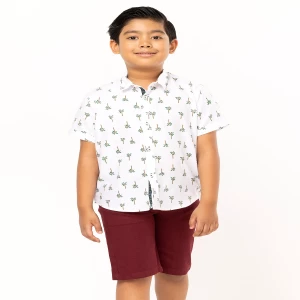 White Printed Cotton Shirt Pant Set
